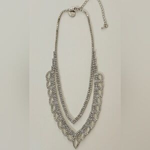 Huge V Shape Layered Rhinestone Necklace, Elegant Retro Sparkle